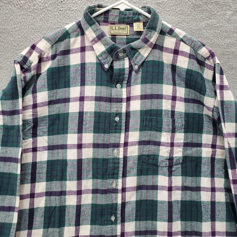 L.L. Bean Green and Purple Plaid XXL Button Down Shirt - Picture 4 of 10